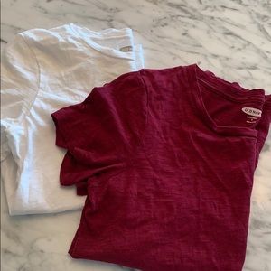 White and red/maroon tee